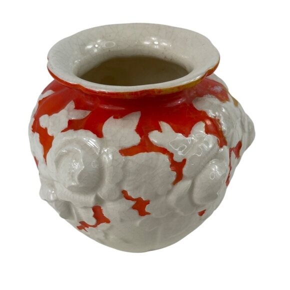 Moriyama Mori Machi Ceramic Vase White/Orange Raised Flowers - Picture 12 of 13